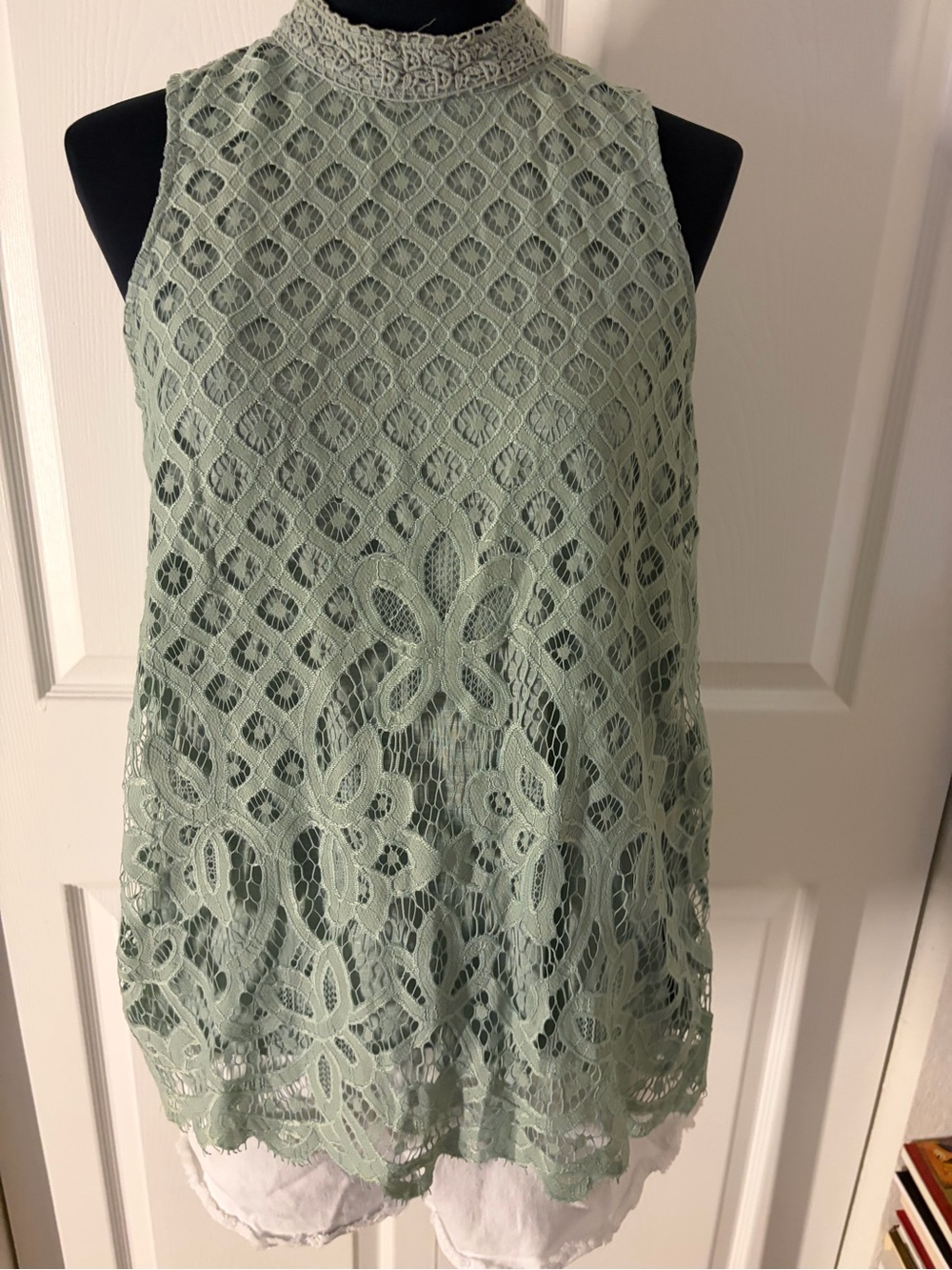Rewind Sage Green Lace Mock Neck Camisole
